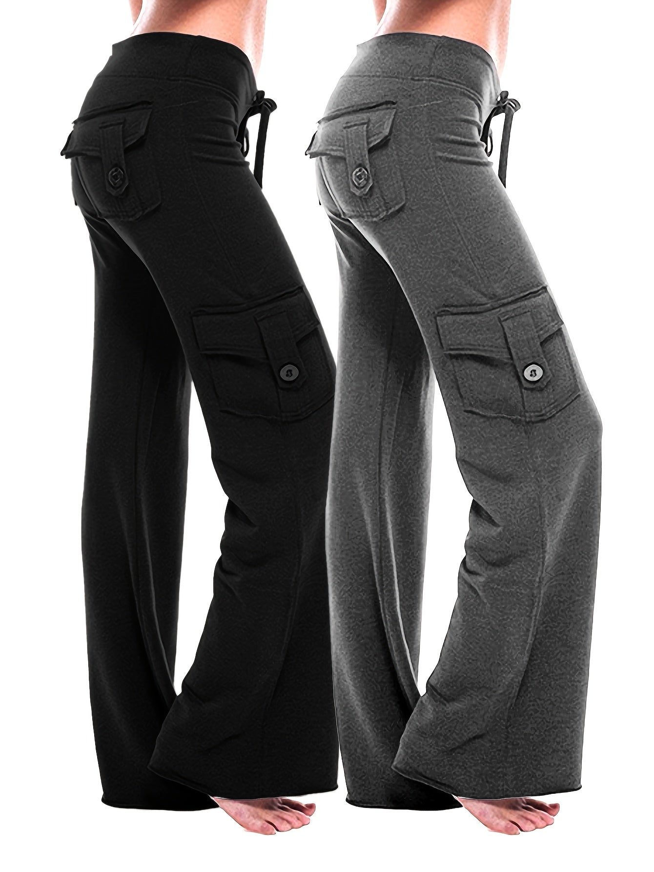 2-Pack Women'S Harem Yoga Pants, Polyester Knit Fabric with Elastane, Solid Color, Pocket Detail, Medium Stretch, Long Length, Sports Style, Breathable Comfort for Spring/Summer/Fall SS69