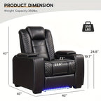Power Recliner Home Theater Seating, Electric Recliner Chair With Adjustable Headrest, PU Leather Dual Motor Movie Reclining Chairs With Cup Holders LED Lights, USB Port, Hidden Arm Storage SS69
