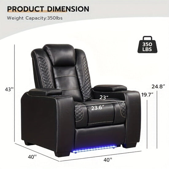 Power Recliner Home Theater Seating, Electric Recliner Chair With Adjustable Headrest, PU Leather Dual Motor Movie Reclining Chairs With Cup Holders LED Lights, USB Port, Hidden Arm Storage SS69