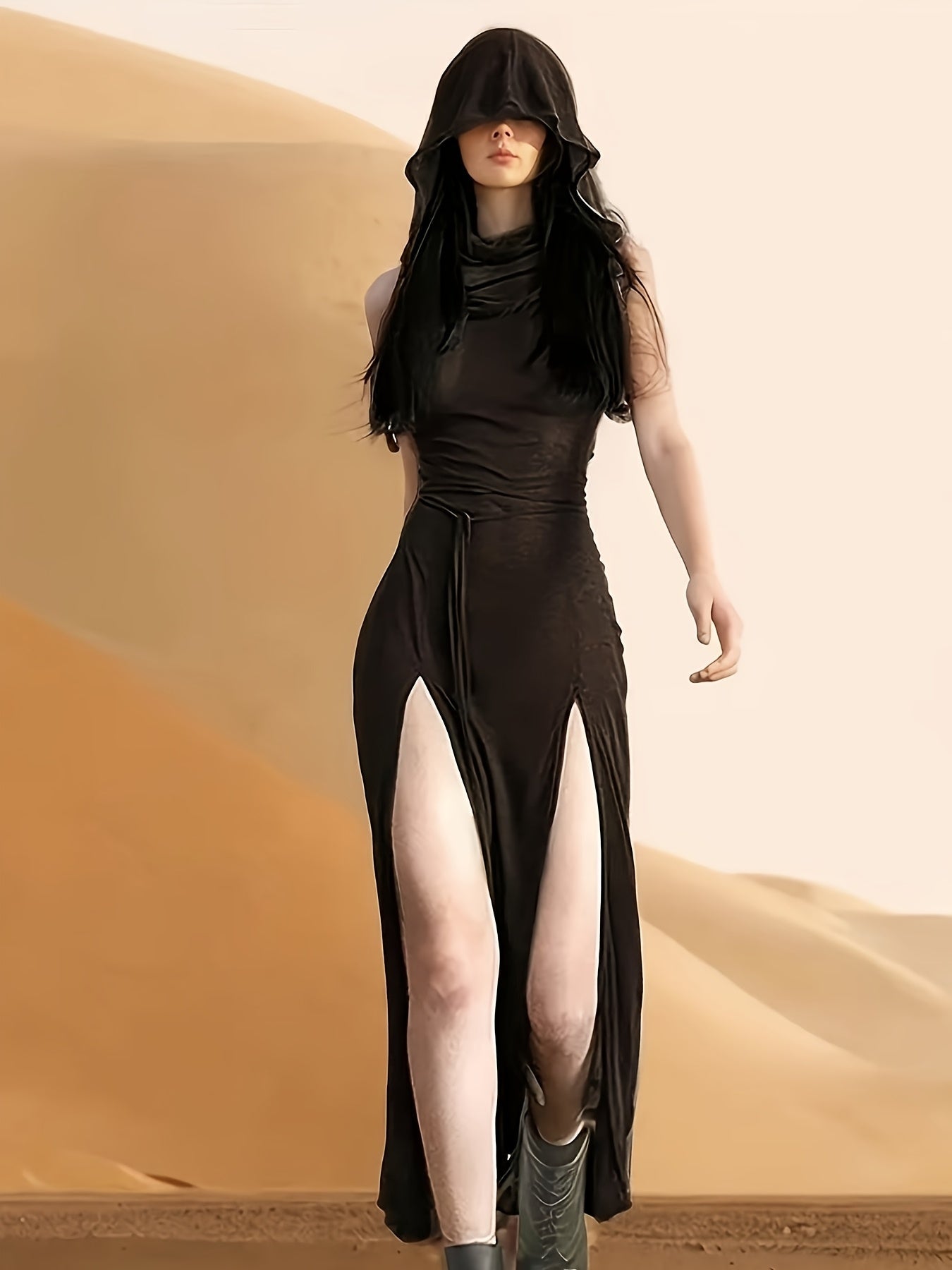 European and American hot wasteland style hooded sleeveless dress SS69