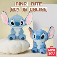Miniso Disney Stitch Sitting Doll Plush Doll Disney Basic Series Medium Sitting Doll Kawaii Home Bedroom Sofa Accessories Collectible Dolls Gift Ornament Party Favors
