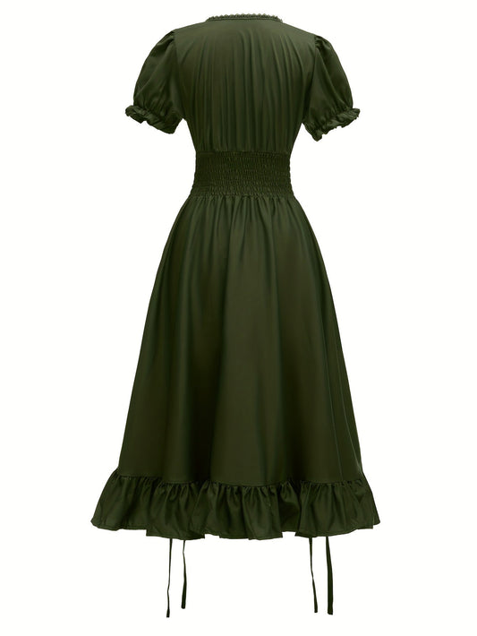 Renaissance Victorian Vintage Square Neck Short Sleeve Dress - Light Blue A-Line Umbrella Skirt with Ruffled Layers, Elegant Cosplay Costume for Halloween, Themed Parties & Special Occasions, Halloween Costumes, Sophisticated SS69