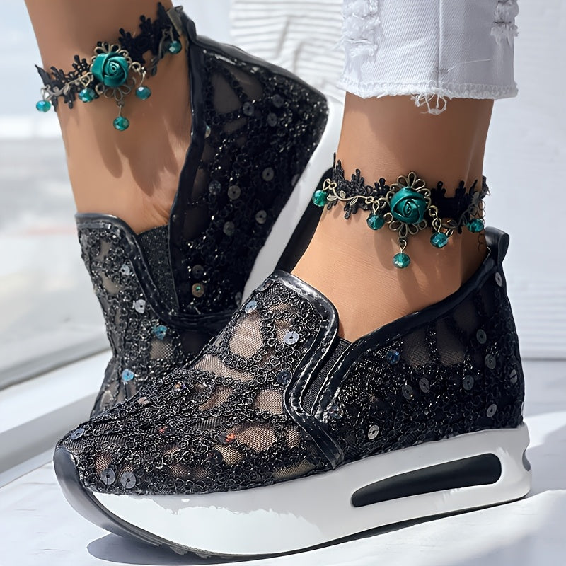 [Abstract Sneakers] Casual Abstract Print Wedge Sneakers | Side Lace-up - Without Anklet SS69