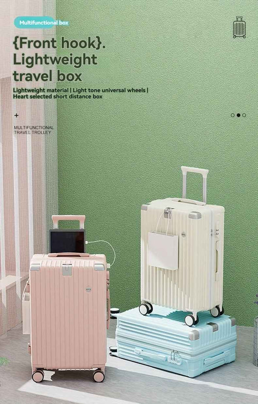 Christmas Gifts 20-Inch and Below Macaron Color Luggage with Cup Holder, USB Charging Port, Alloy Bumper Corners, Lightweight Carry-On Suitcase with Silent Spinner Wheels, TSA Lock, and Hook