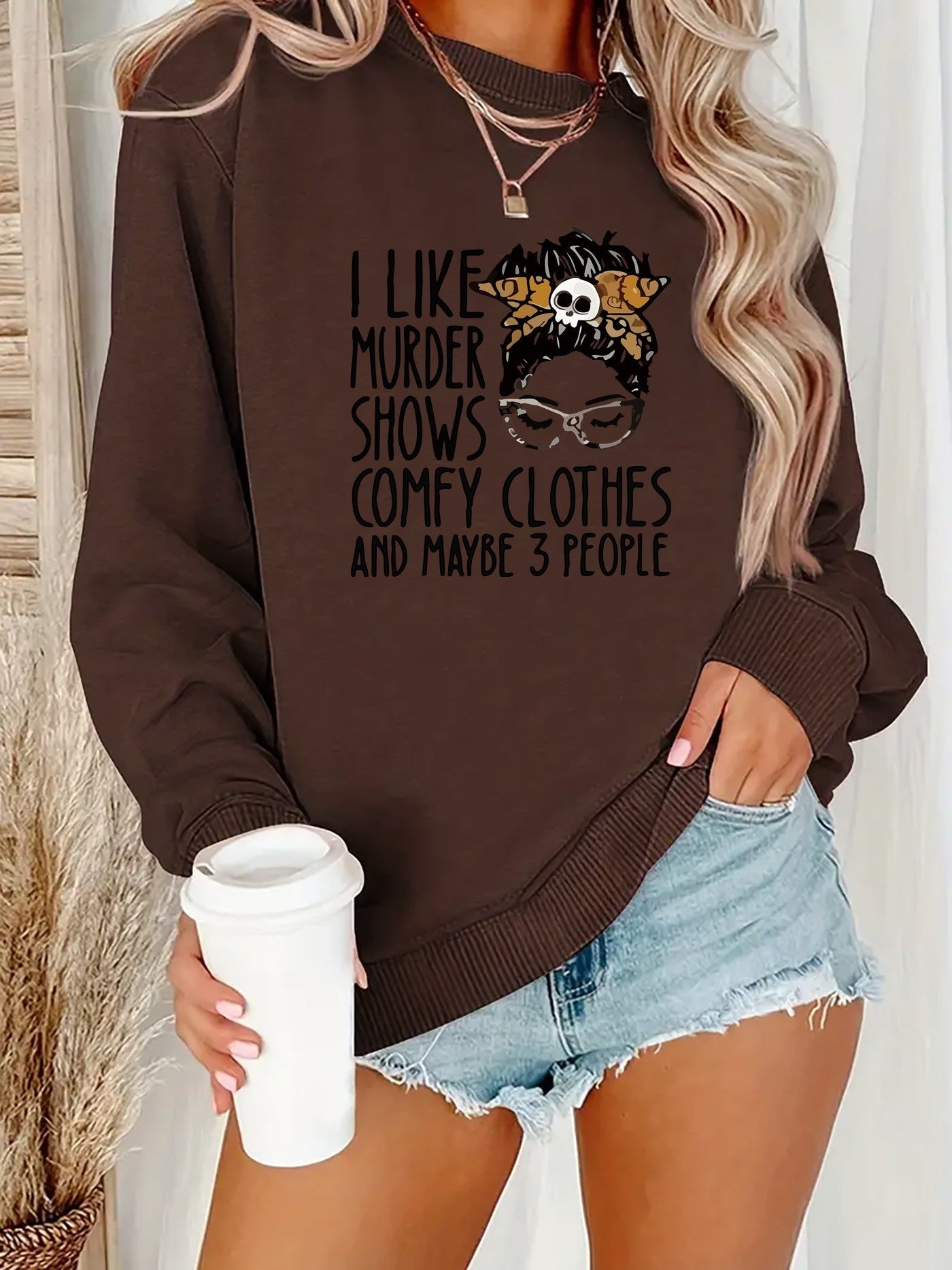 Women's Funny Murder Show Graphic Sweatshirt - Crime Drama TV Fan Apparel - Soft Polyester Pullover Sweater - Long Sleeve Round Neck Casual Sweater for Fall/Winter - Funny TV Show Outfit Gift for s & Women - Machine Washable SS69