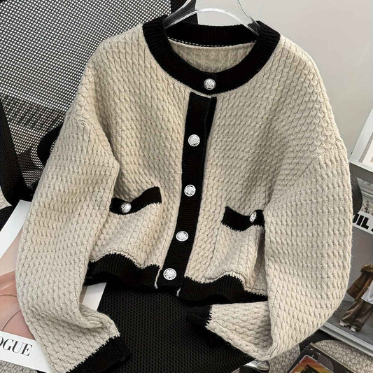 Solid Color Casual Cardigan with Contrast Trim & Pocket - Cozy Fall/Winter Sweaters, Hand Washable Layering Blouses for Jeans, Dresses, Skirts - Non- Basic Outerwear