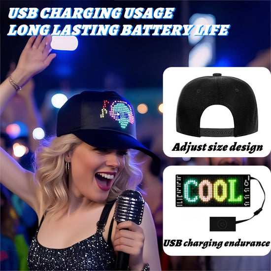 1 Programmable LED Display Hat, DIY Text Scrolling Information, APP Control, Multiple Patterns And Animations, Creative Hat, Adjustable Size, Suitable For Both Men And Women, Suitable For Gatherings And Carnivals, Halloween A SS69
