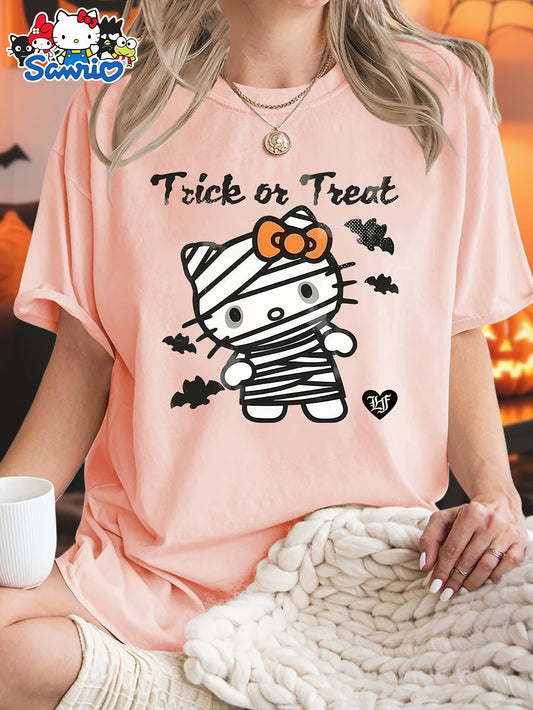 Sanrio Official Halloween Hello Kitty T-Shirt - Mummy Wrapped Graphic Tee with Orange Pumpkin, Casual Costume Party Outfit or Everyday Shirt for Women & Teens (S-XXL, Multi-Color Options) - Cute Sanrio Apparel, Halloween Clot SS69