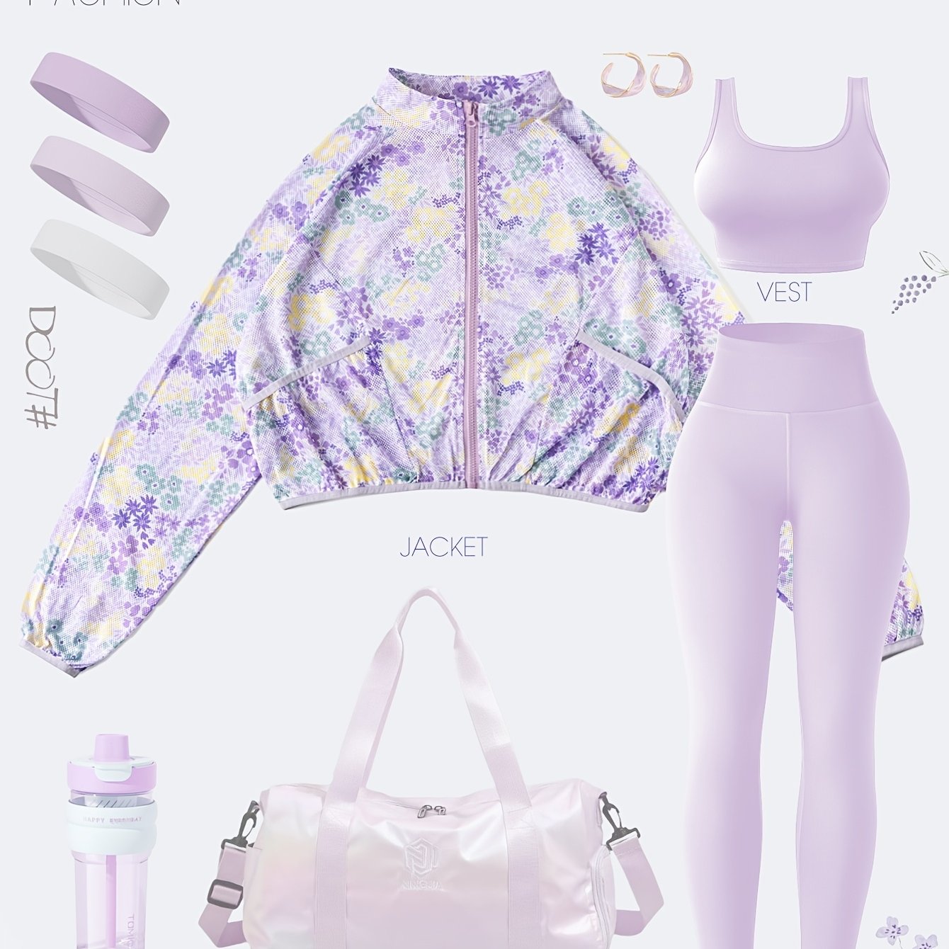 Spring and summer new mesh printed breathable quick drying long sleeved cardigan zipper jacket for women, solid color wide shoulder sports vest, running training Light Beige friendly fitness pants, yoga suit three piece set ( - SS69