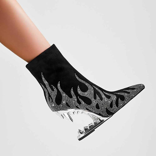 Women'S Pointed High Heeled Rhinestone Booties