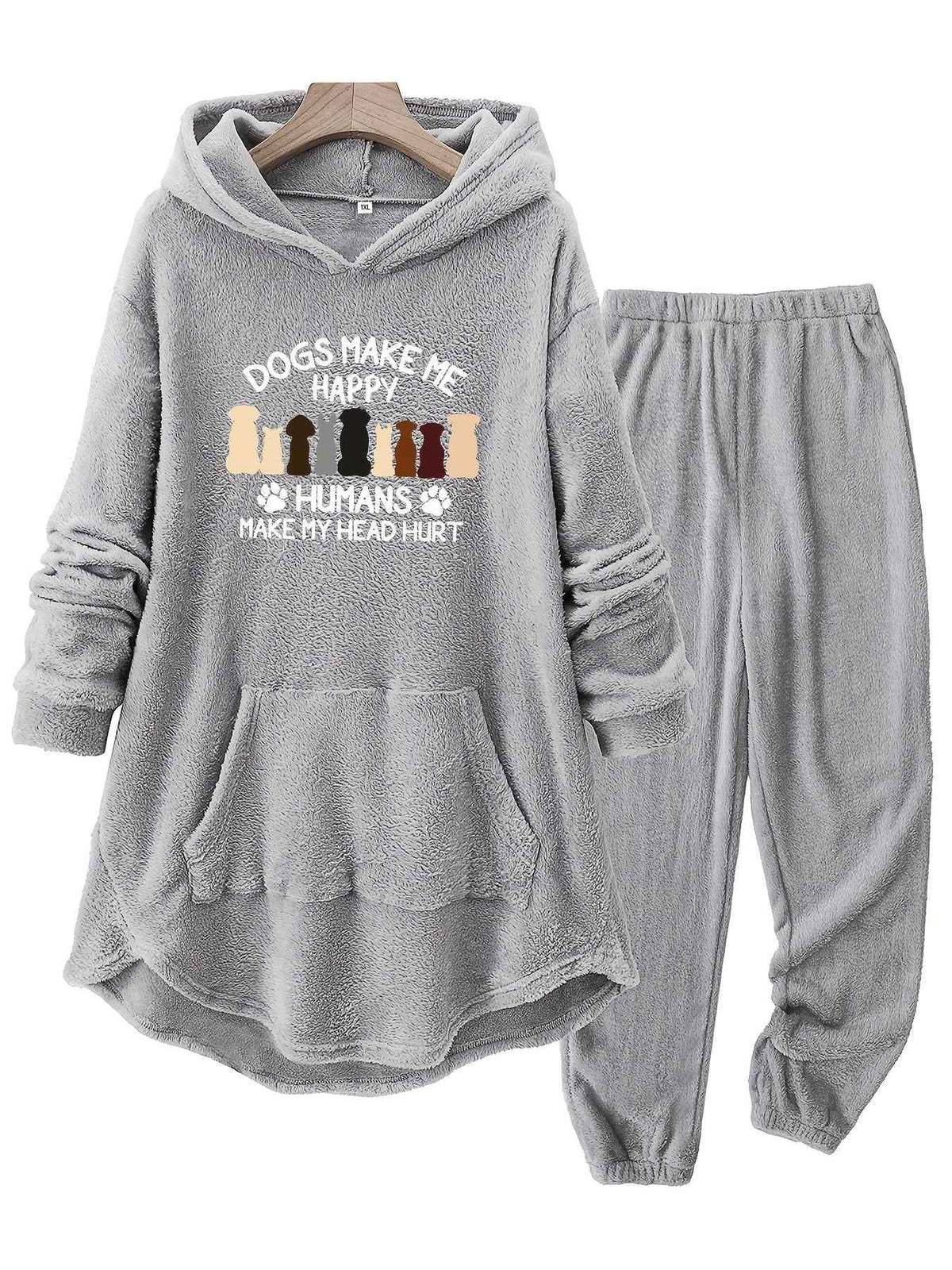 Plus Size - A Group of Dogs with a Letter Print on The Back, Featuring a Thick Fleece Set for Plus-Size Women'S Autumn And Winter Loungewear.