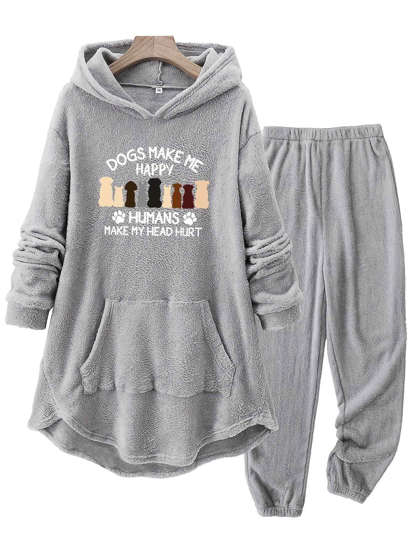 Plus Size - A Group of Dogs with a Letter Print on The Back, Featuring a Thick Fleece Set for Plus-Size Women'S Autumn And Winter Loungewear.