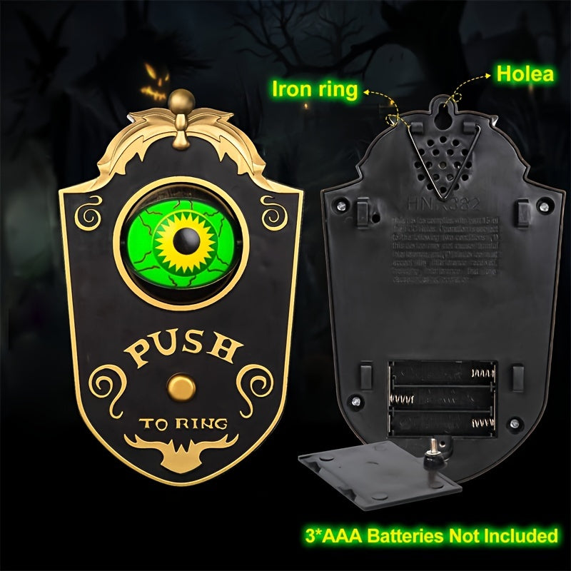 Sinister Haunted Doorbell - Luminous Ghostly Eye, Horror Sound Effects, and Animated Movement - Battery-Operated Halloween Decorative Hanging Prop for Universal, Oktoberfest, and Day of the Dead Celebrations (Requires 3 AAA B SS69