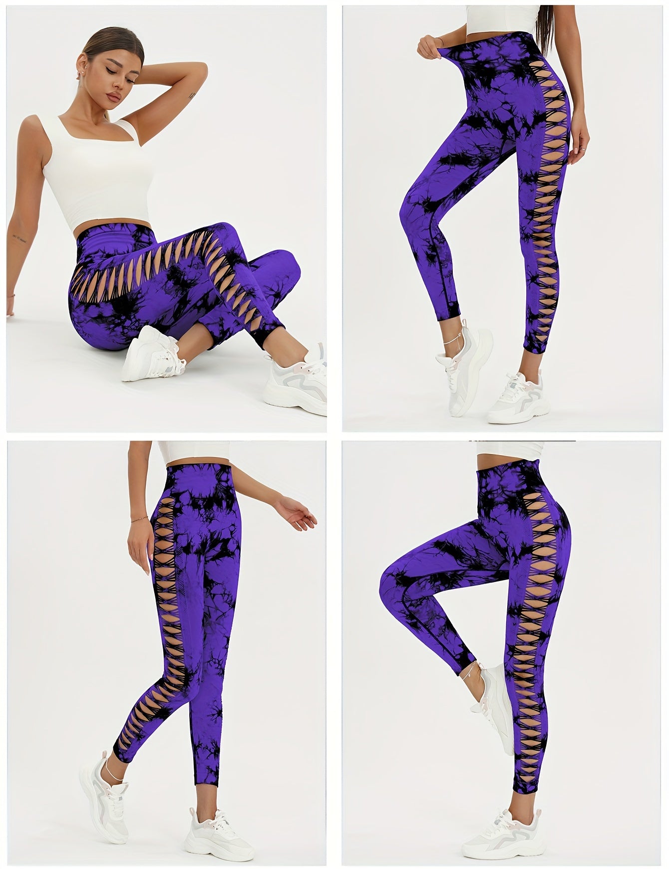 Seamless Lady Tie-Dye Yoga Pants, Side Hollow Butt Lift Workout Fitness Tights, Jogging Sports Leggings, Gym Clothing - SS69