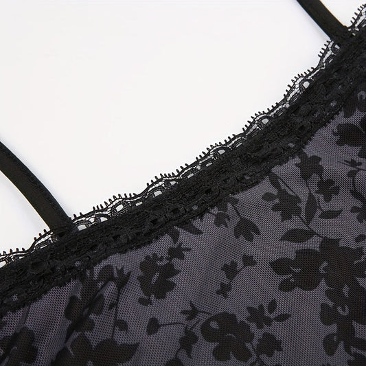 [Vintage Floral Dress] Floral Mesh Patchwork Long Dress - Slim Fit Vintage Style for Japanese and Korean Street Fashion SS69