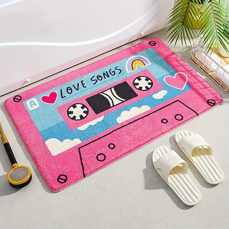 1pc Retro Cassette Tape Non-Slip Bath Mat - Water-Resistant Knitted Rug, Music Theme Decor For Bathroom, Bedroom, Living Room fluffy plush winter decor decoration fluffy plush winter decor decoration SS69