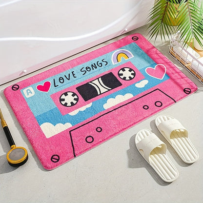 1pc Retro Cassette Tape Non-Slip Bath Mat - Water-Resistant Knitted Rug, Music Theme Decor For Bathroom, Bedroom, Living Room fluffy plush winter decor decoration fluffy plush winter decor decoration SS69