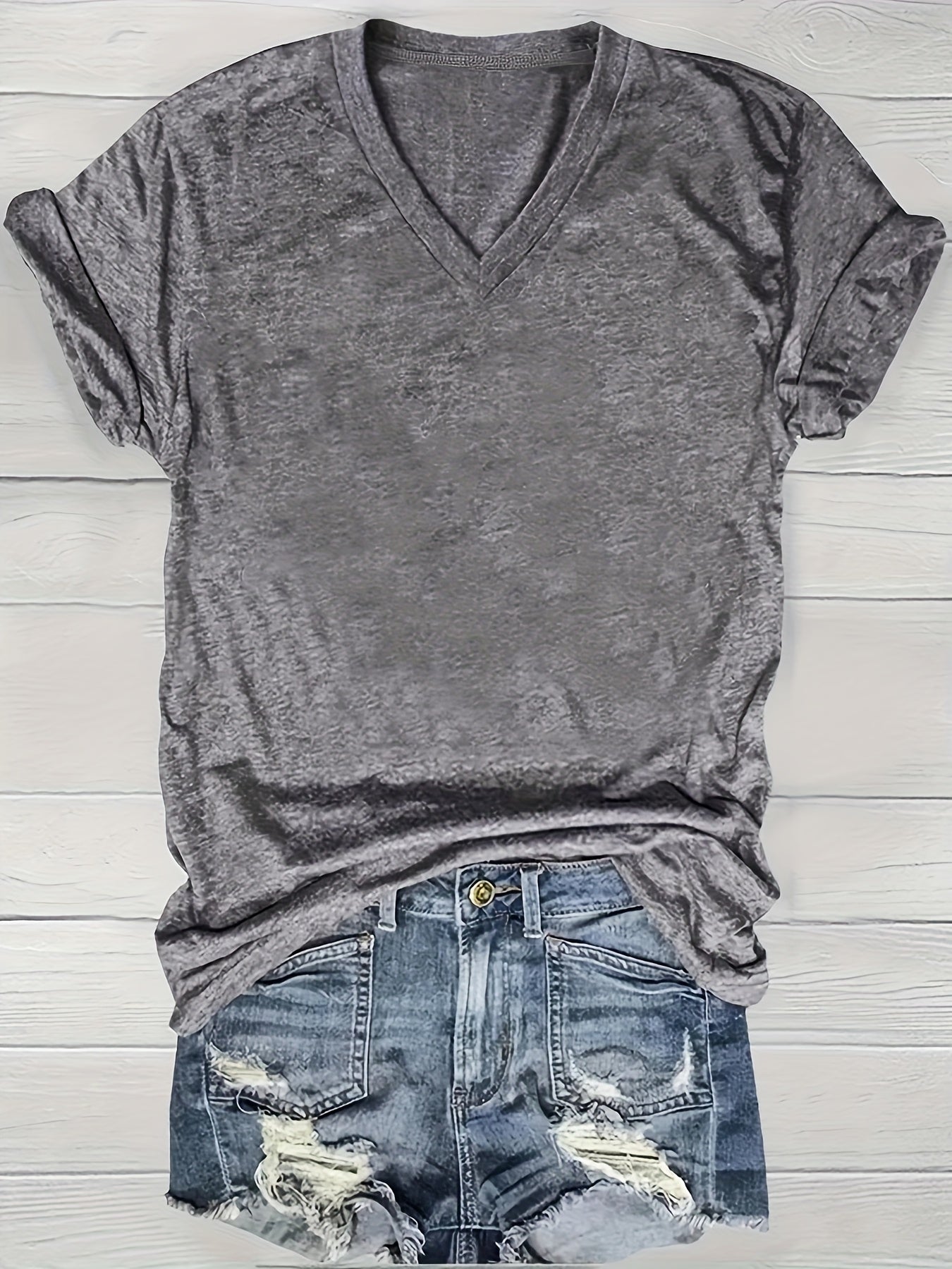 5 Solid Color V-Neck T-Shirts, Casual Short-Sleeved T-Shirts Spring And Summer, Women'S Clothing SS69