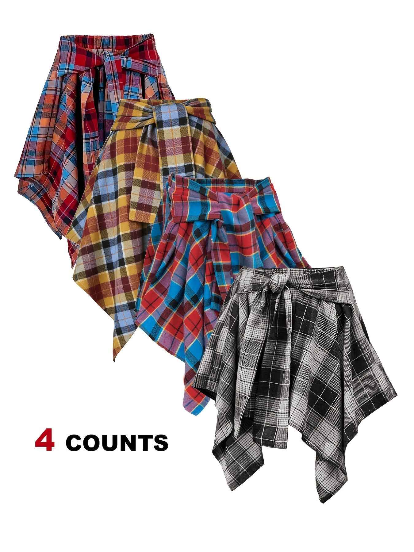 Plus Size - Plus Size - 4-Pack Plus Size Pleated Plaid Skirt | Women High Waist A-Line Elastic Waist Midi Skirt Casual Vintage Checkered Skirt With Slight Stretch Fabric