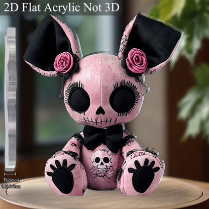 2D Flat, 1pc Gothic Mouse Plush Toy Acrylic Desktop Decor - 2D Print Skull & Rose Design, Black and Pink Style for Halloween Christmas Bar Cafe, 5.9"x 5.11", Friend's gift Idea, Bohemian Aesthetic Craftsmanship, 2D Flat, Chri SS69