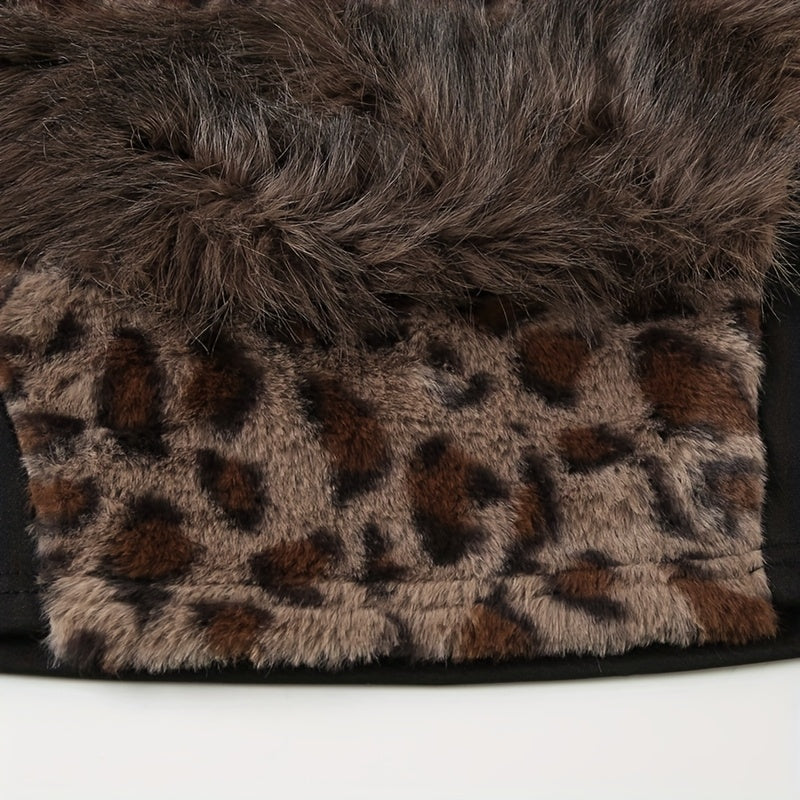 Retro Furry Patchwork Leopard Print Color-Blocked High-Neck Crop Top, Sleeveless And Sexy Backless, Inspired by Japanese And Korean Street Fashion. SS69