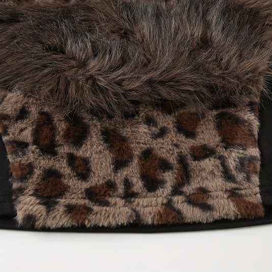 Retro Furry Patchwork Leopard Print Color-Blocked High-Neck Crop Top, Sleeveless And Sexy Backless, Inspired by Japanese And Korean Street Fashion. SS69