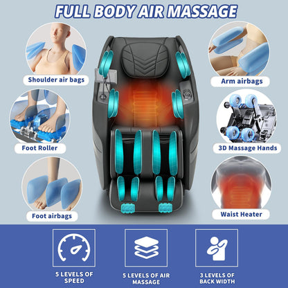 3D Massage Chair Full Body Zero Gravity Recliner - with Heated Heat, 12 Auto Massage Modes, Shiatsu Foot Massage, with 55" SL Track, 28 Airbags Massage, Foot Roller SS69