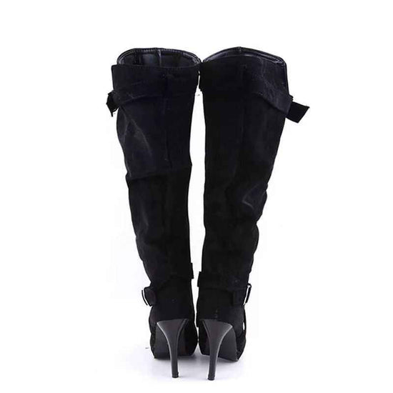 Women's Plus Size Knee-High Stiletto High-Heeled Boots, European-Inspired Round Toe with Zipper Closure, Stretch Comfort Fit and Slip-Resistant MD Sole, Elegant All-Season Booties for Casual & Formal Events, Brown, Grey, Hand