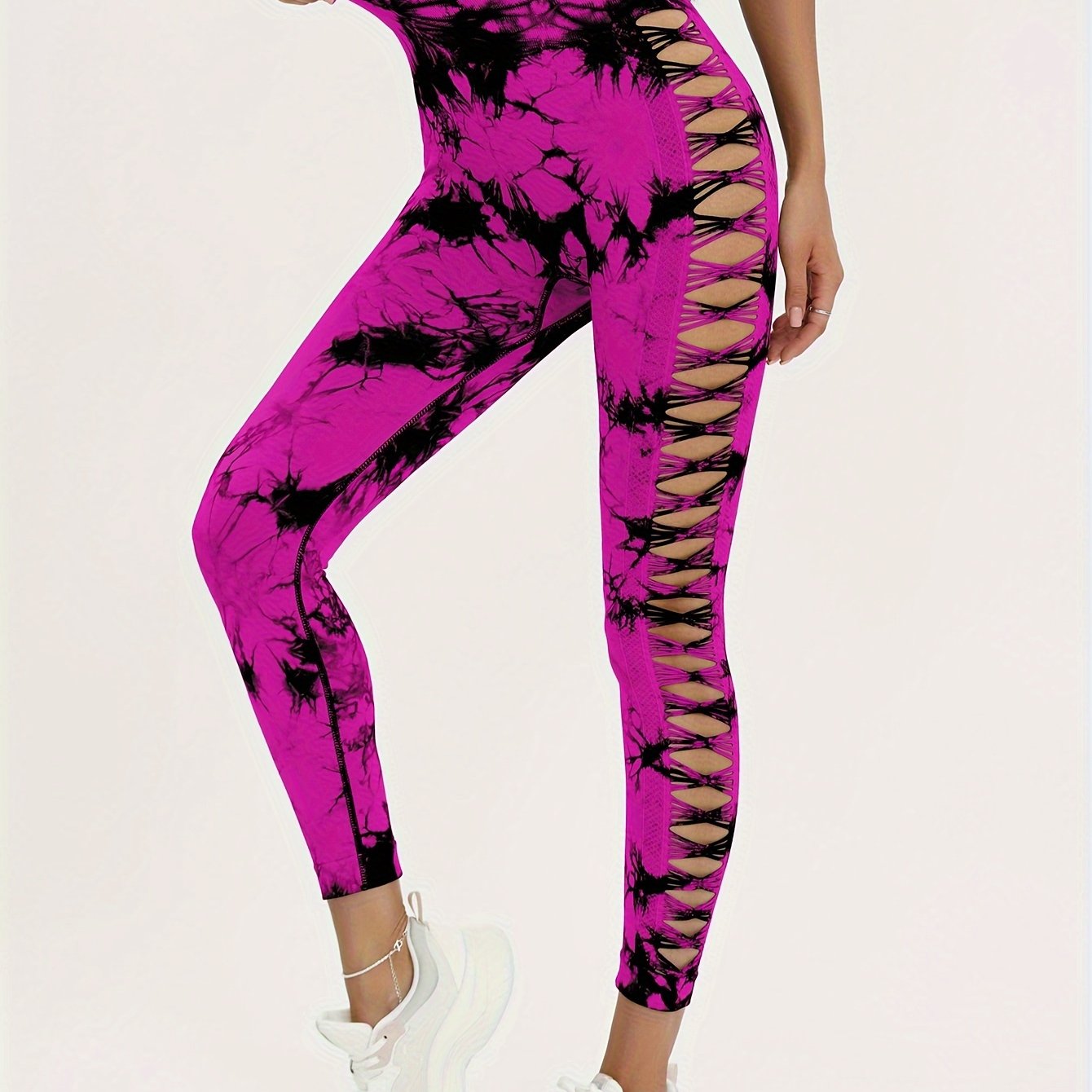 Seamless Lady Tie-Dye Yoga Pants, Side Hollow Butt Lift Workout Fitness Tights, Jogging Sports Leggings, Gym Clothing - SS69