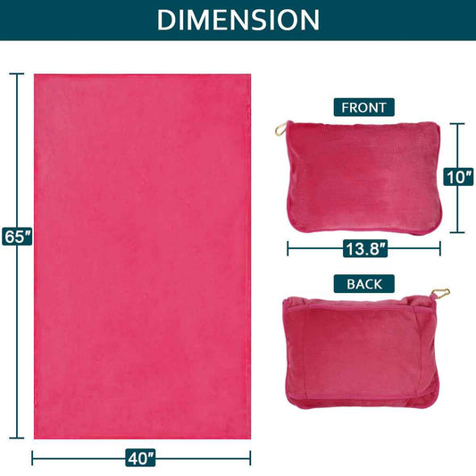 Travel Blanket and Pillow - Ultra-Soft, Compact & Lightweight, 65x40 Inches, with Carry Case, Luggage Sleeve & Backpack Clip for Airplane Comfort