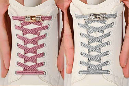 1pair Free-Tie Shoelaces With Rhinestone Buckles, Fashion Elastic Lazy Shoelaces For Sneakers Canvas Shoes Skate Shoes, Women & Men