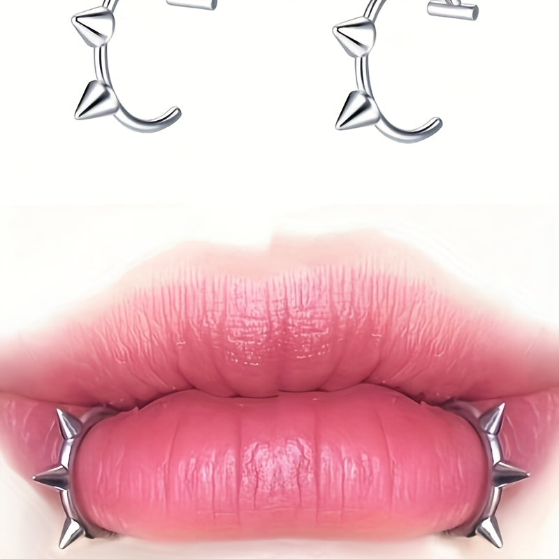[Punk Lip Rings] 2pcs Fashionable Punk Style Non Piercing Lip Rings In Silvery SS69 5.69 Two spiked lip rings