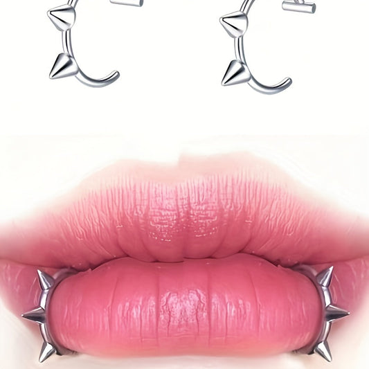 [Punk Lip Rings] 2pcs Fashionable Punk Style Non Piercing Lip Rings In Silvery SS69 5.69 Two spiked lip rings