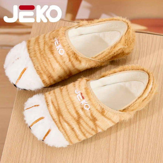 JEKO Men's Winter Warm Slip-On /Outdoor Slippers with Tiger & Cat Animal Print, Soft Fabric & Sole, Low-Top Round Toe Design for Gym, Yoga, Dance, Home - Cute & Trendy for all-Foot Coverage (Brand: JEKO)