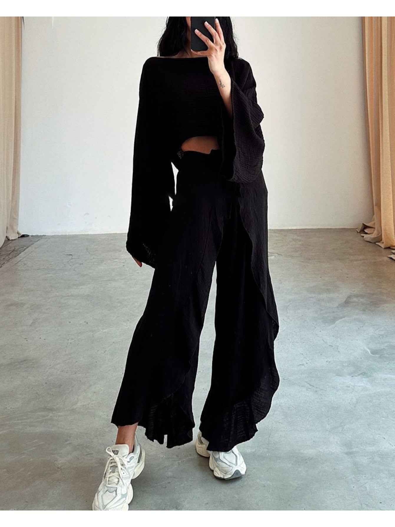2pcs Outfit with Pleated Elastic Waist Pants And Short-Sleeved Top- Casual Chic for Work From Home, Weekend Errands& Travel- Comfortable& Flexible for Women