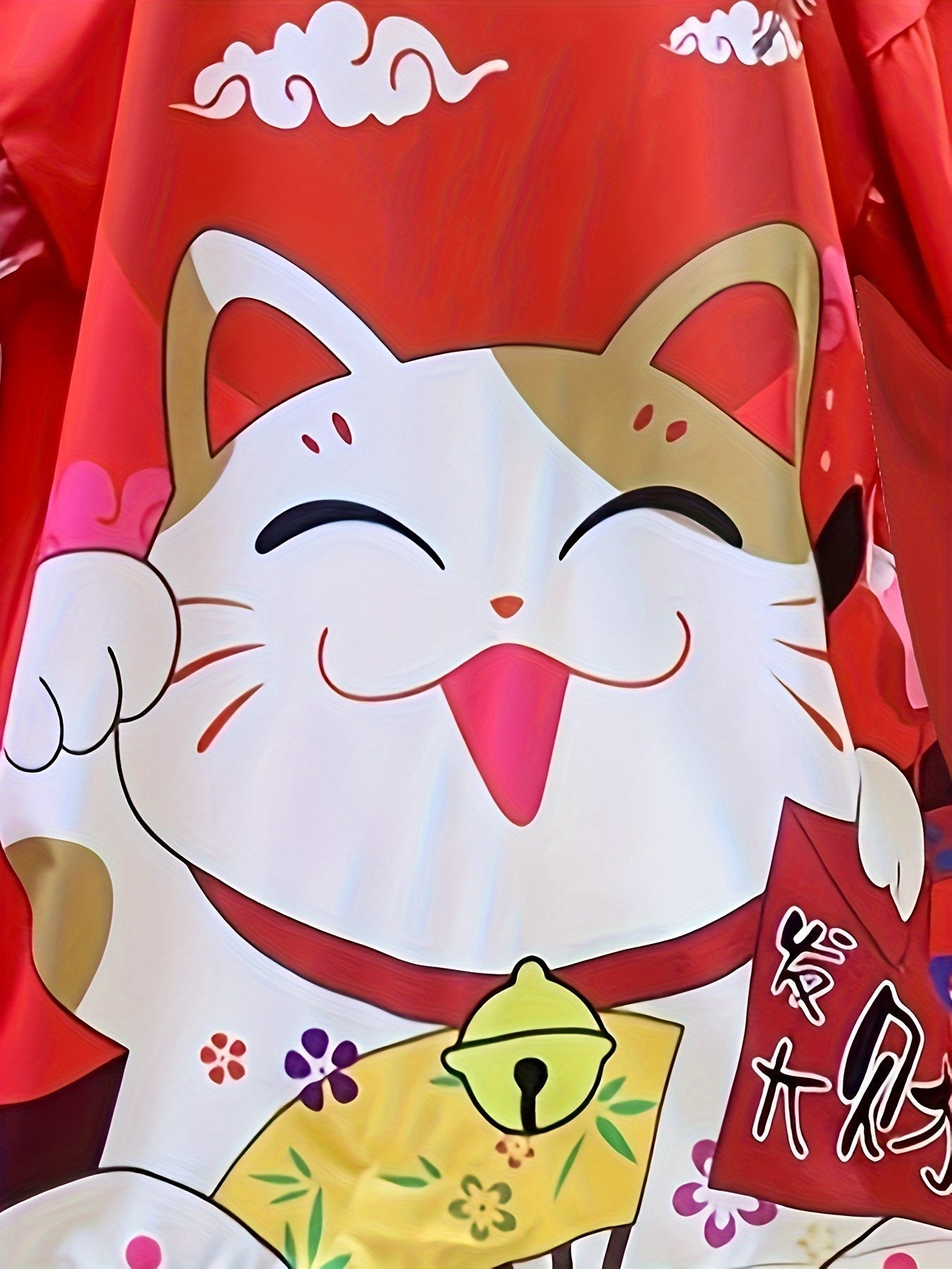 [Costume Delight] Anime Cosplay Kimono Cardigan - Lucky Cat & Festive Motifs, Lightweight Polyester, 3/4 Sleeve, Open Front Shawl - Ideal for Spring/Summer, Sun Protection, Halloween & Christmas Costumes SS69