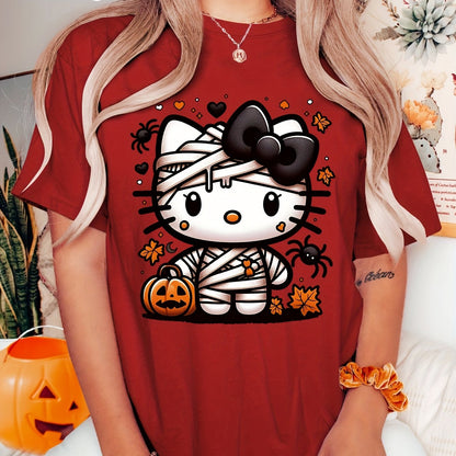 Sanrio Official Halloween Hello Kitty T-Shirt - Mummy Wrapped Graphic Tee with Orange Pumpkin, Casual Costume Party Outfit or Everyday Shirt for Women & Teens (S-XXL, Multi-Color Options) - Cute Sanrio Apparel, Halloween Clot SS69 15.69 Red / XXL