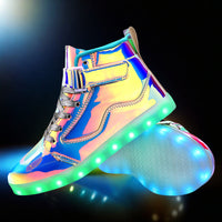 LED Lights Up Dacing Shoes | Lace Up Couples Sneakers, Luminous Flashing Trainers for Dancing, Party Festivals | High Top, Solid Color, Hook-and-Loop Fastener