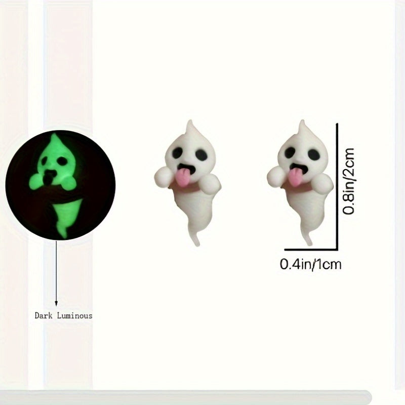 1 Pair Glow-in-the-Dark Halloween Little Ghost Earrings - Cute & Quirky Teenager'S Accessories with Playful Designs, White Alloy, Perfect for Parties & Halloween Celebrations, Halloween Accessories, For Teenager SS69