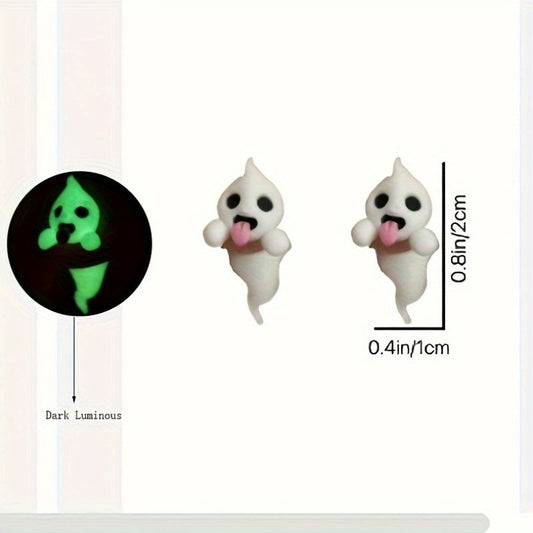 1 Pair Glow-in-the-Dark Halloween Little Ghost Earrings - Cute & Quirky Teenager'S Accessories with Playful Designs, White Alloy, Perfect for Parties & Halloween Celebrations, Halloween Accessories, For Teenager SS69