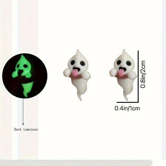 1 Pair Glow-in-the-Dark Halloween Little Ghost Earrings - Cute & Quirky Teenager'S Accessories with Playful Designs, White Alloy, Perfect for Parties & Halloween Celebrations, Halloween Accessories, For Teenager SS69