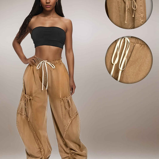 Womens Baggy Jeans Women'S Fashionable Drawstring Lace-up