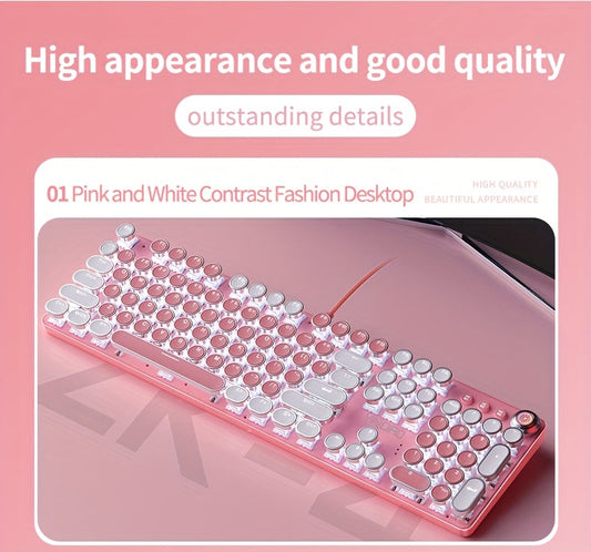 YINDIAO Pink Mechanical Keyboard with Cherry Switches - Retro Punk Design, Backlit Gaming Keyboard for Office & Home Use, Office Keyboard | Pink Keyboard | Nonslip Texture SS69
