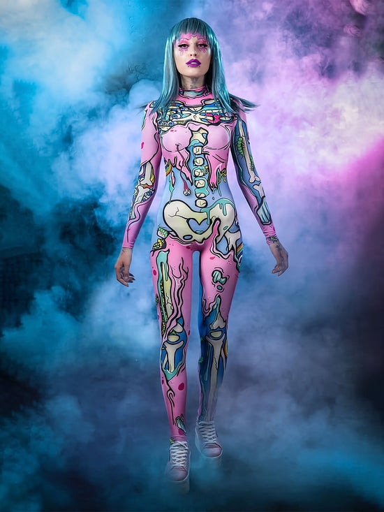 Women'S Sexy Halloween Costume - Long Sleeve Bodycon Jumpsuit with Neon Accents, Form-Fitting Cosplay Outfit for Halloween Parties, Themed Events - Sexy Party Attire for Women, Halloween Clothes, Themed Event Attire, Formfitt SS69