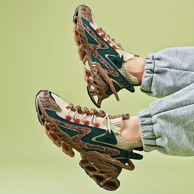 Men's Breathable Running Footwear with Ankle Support, Non-Slip Sturdy Design, Fashionable Athletic Sneakers in Green & Brown, Comfortable for Outdoor Activities, Cushioned for Enhanced Performance SS69