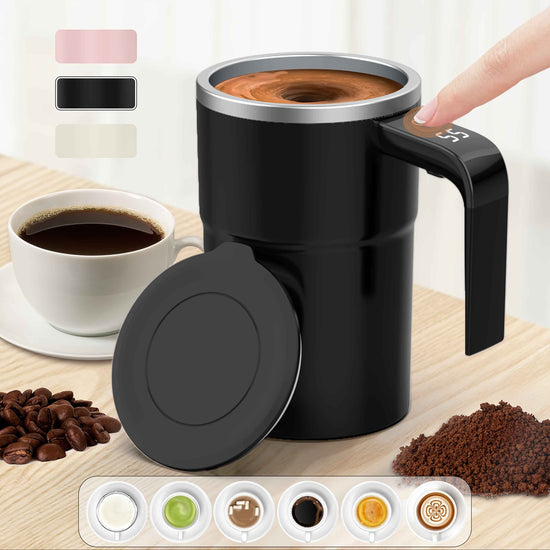 PANCERKA Self Stirring Mug, Auto Magnetic Coffee Mug with LED Display Temperature, Rechargeable Automatic Stirring Mug, 12oz Self Mixing Cup with Lid to Stir Coffee Mixed Milk at Desk Use