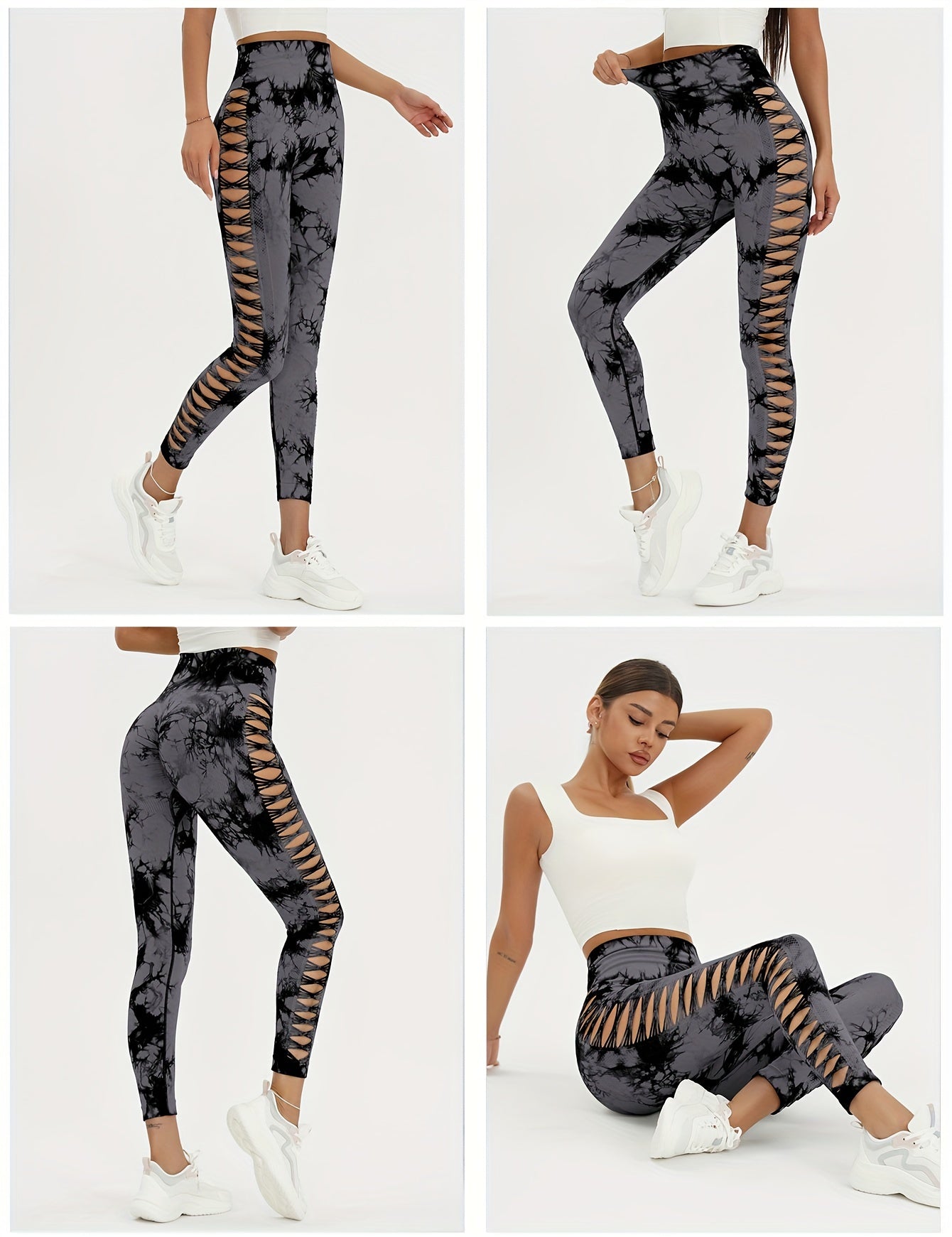 Seamless Lady Tie-Dye Yoga Pants, Side Hollow Butt Lift Workout Fitness Tights, Jogging Sports Leggings, Gym Clothing - SS69