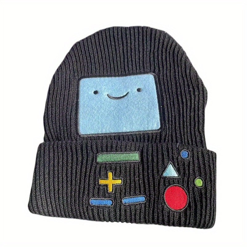 Cartoon Gaming Beanie - Polyester Stripe, Packable, Hand Washable, Soft Winter Headwear with Adventure Time Smile Design - SS69