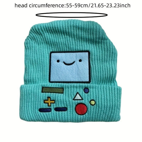 Cartoon Gaming Beanie - Polyester Stripe, Packable, Hand Washable, Soft Winter Headwear with Adventure Time Smile Design - SS69