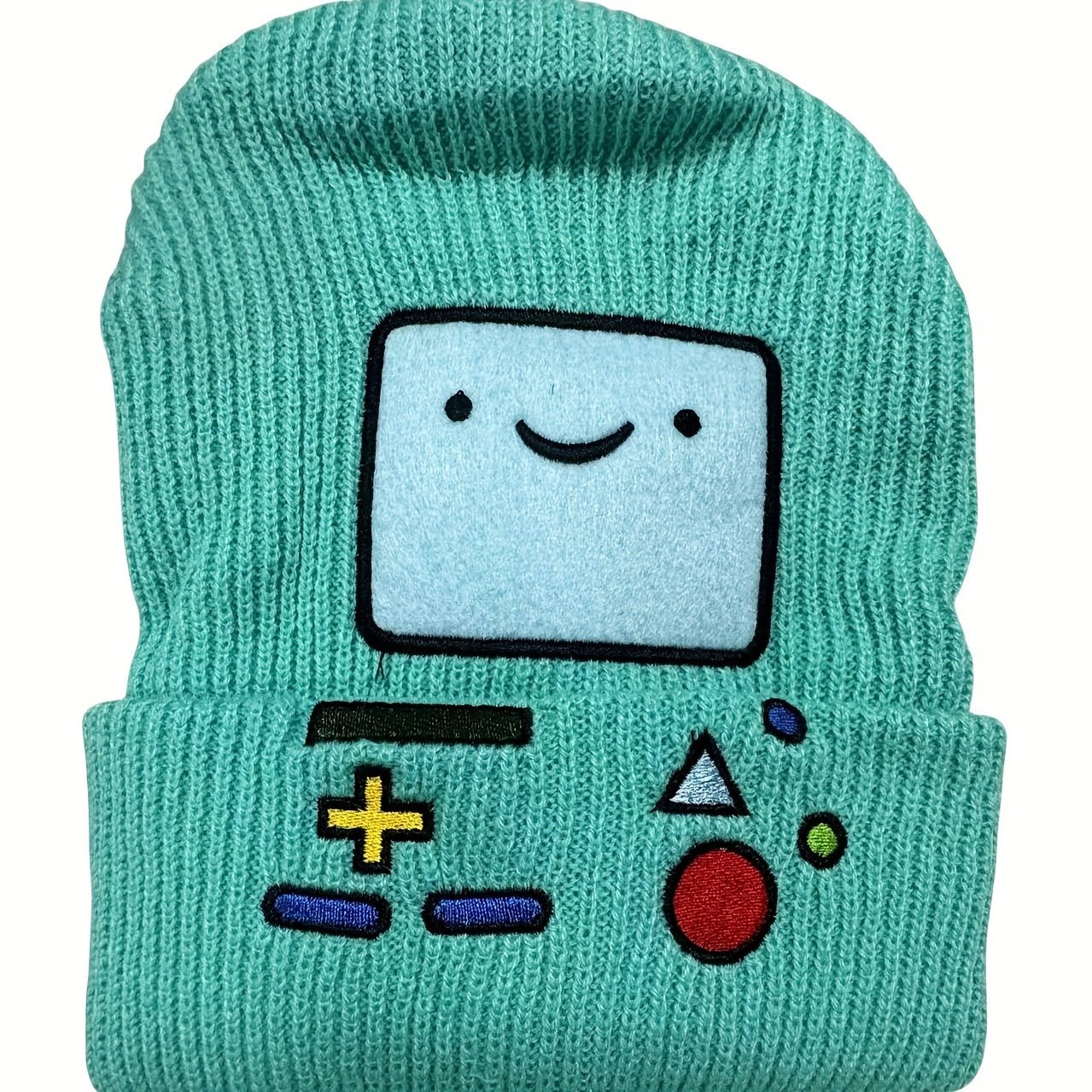Cartoon Gaming Beanie - Polyester Stripe, Packable, Hand Washable, Soft Winter Headwear with Adventure Time Smile Design - SS69